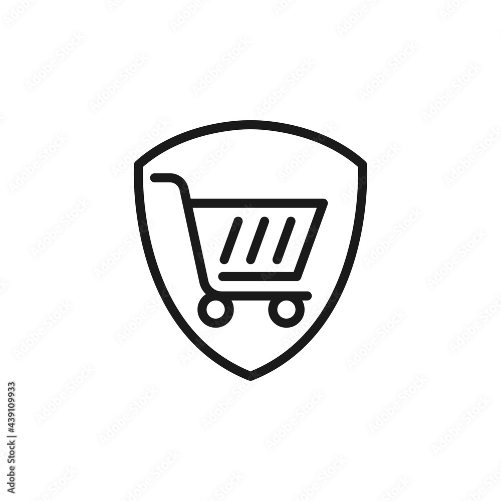 Secure Shopping icon Vector Illustration. Shopping Security and Safety with Shield icon design concept for e-commerce, online store and marketplace website, mobile, logo, symbol, button, sign, app UI Secure Shopping icon Vector Illustration. Shopping Security and Safety with Shield icon design concept for e-commerce, online store and marketplace website, mobile, logo, symbol, button, sign, app UI