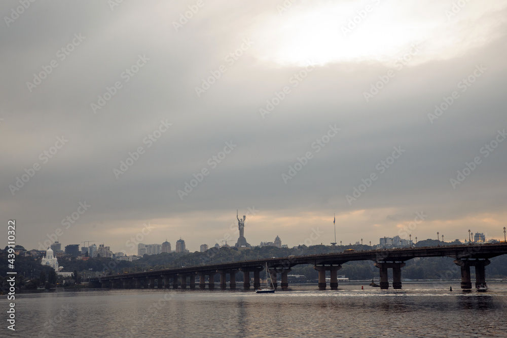 Bridge on the Dnieper. Summer evening.