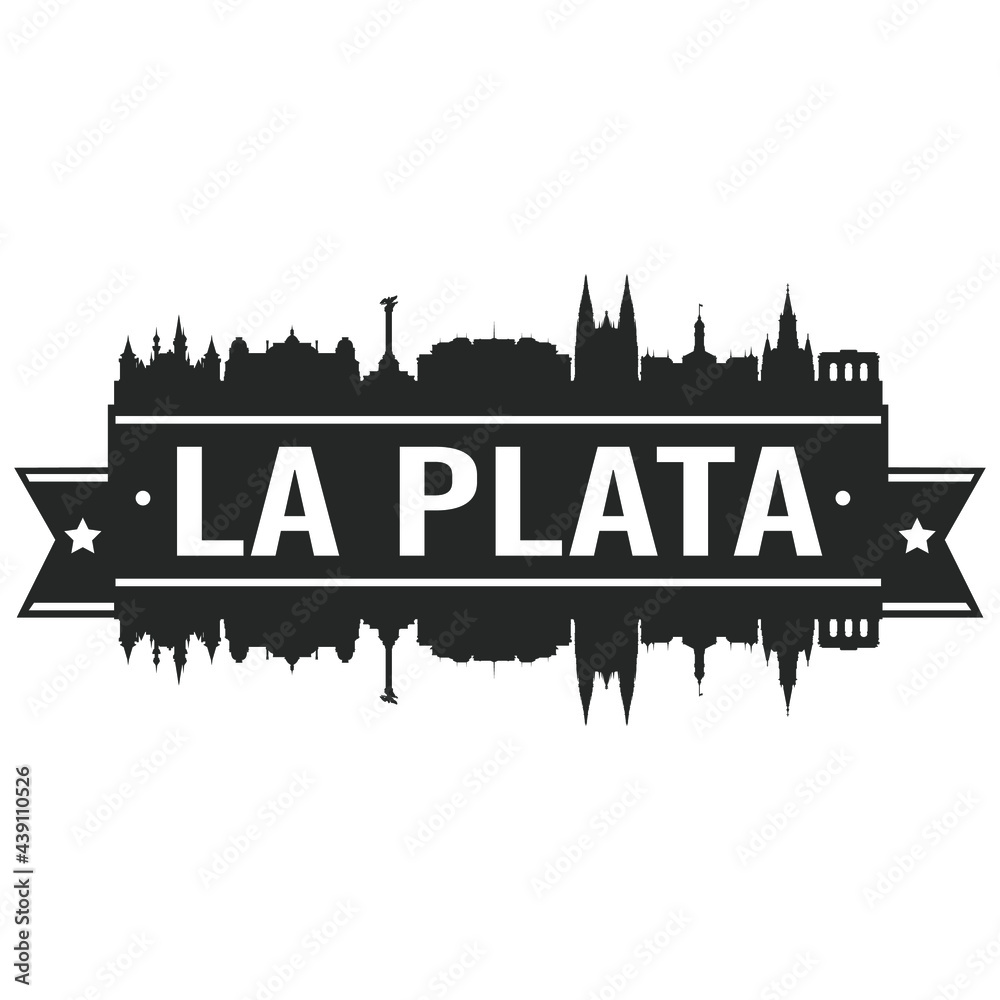 La Plata Argentina Skyline. Banner Vector Design Silhouette Art. Cityscape Travel Monuments.