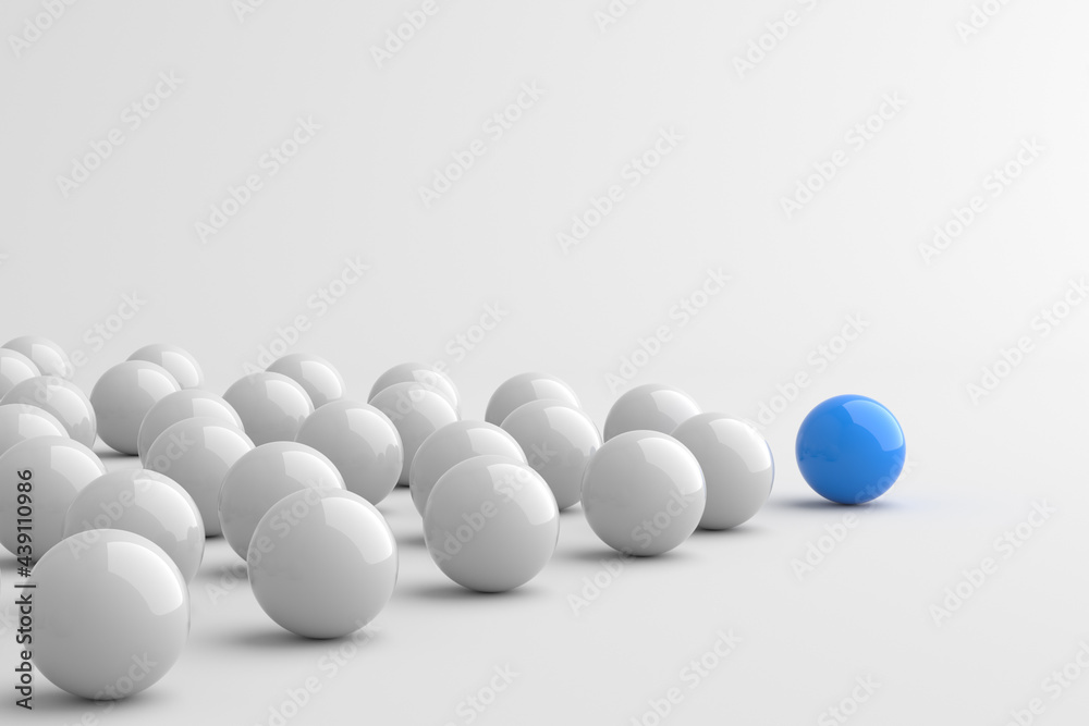 Leadership concept, blue leader ball, standing out from the crowd of white balls. 3D Rendering Leadership concept, blue leader ball, standing out from the crowd of white balls. 3D Rendering