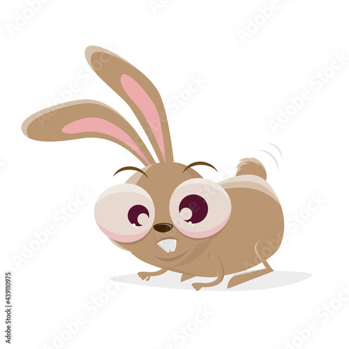 funny cartoon rabbit is crounching