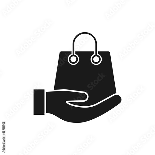 Shopping Bag with Hand icon Vector Design. Shopping Bag icon with Hand Gesture design concept for e-commerce, online store and marketplace website, mobile, logo, symbol, button, sign, app