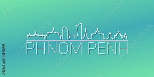 Phnom Penh  Cambodia Skyline Linear Design. Flat City Illustration Minimal Clip Art. Background Gradient Travel Vector Icon.