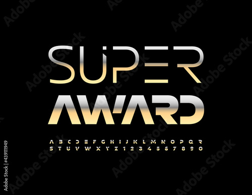 Vector elite template Super Awards. Metallic Gold Font. Shiny creative Alphabet Letters and Numbers set