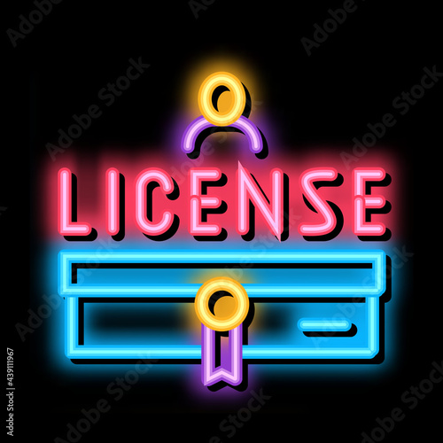 diploma license neon light sign vector. Glowing bright icon diploma license sign. transparent symbol illustration