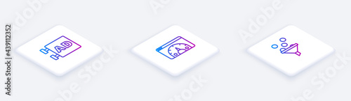 Set Isometric line Advertising, Website statistic and Lead management. White square button. Vector