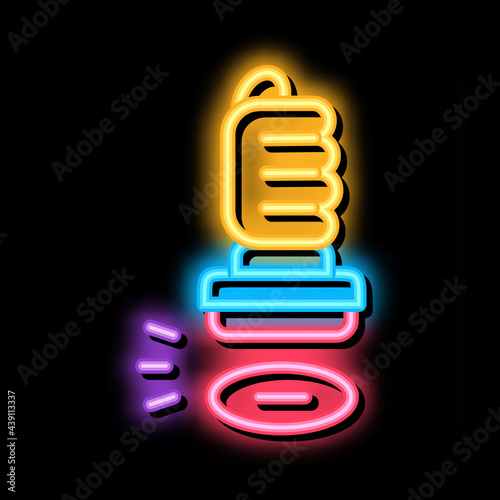 seal stamping on license neon light sign vector. Glowing bright icon seal stamping on license sign. transparent symbol illustration