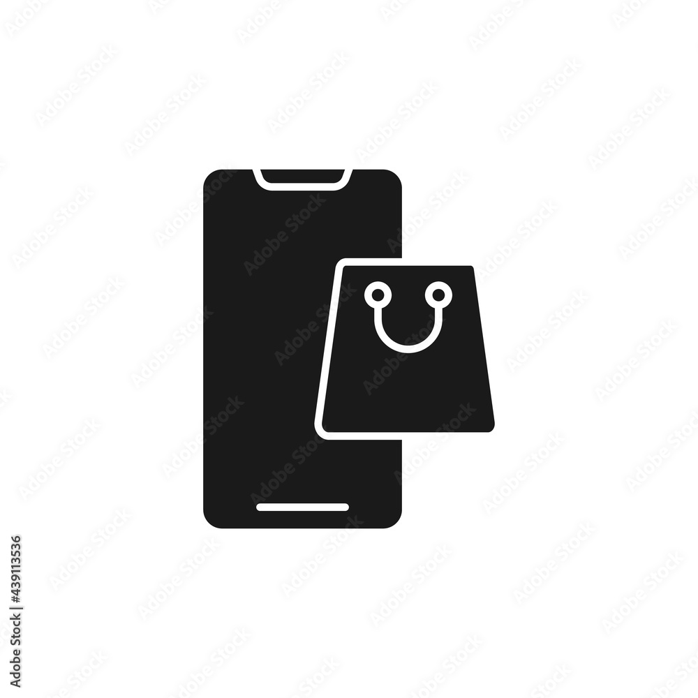 Shopping Bag with mobile phone icon Vector Design. Shopping Bag icon with smartphone design concept for e-commerce, online store and marketplace website, mobile, logo, symbol, button, sign, app UI Shopping Bag with mobile phone icon Vector Design. Shopping Bag icon with smartphone design concept for e-commerce, online store and marketplace website, mobile, logo, symbol, button, sign, app UI