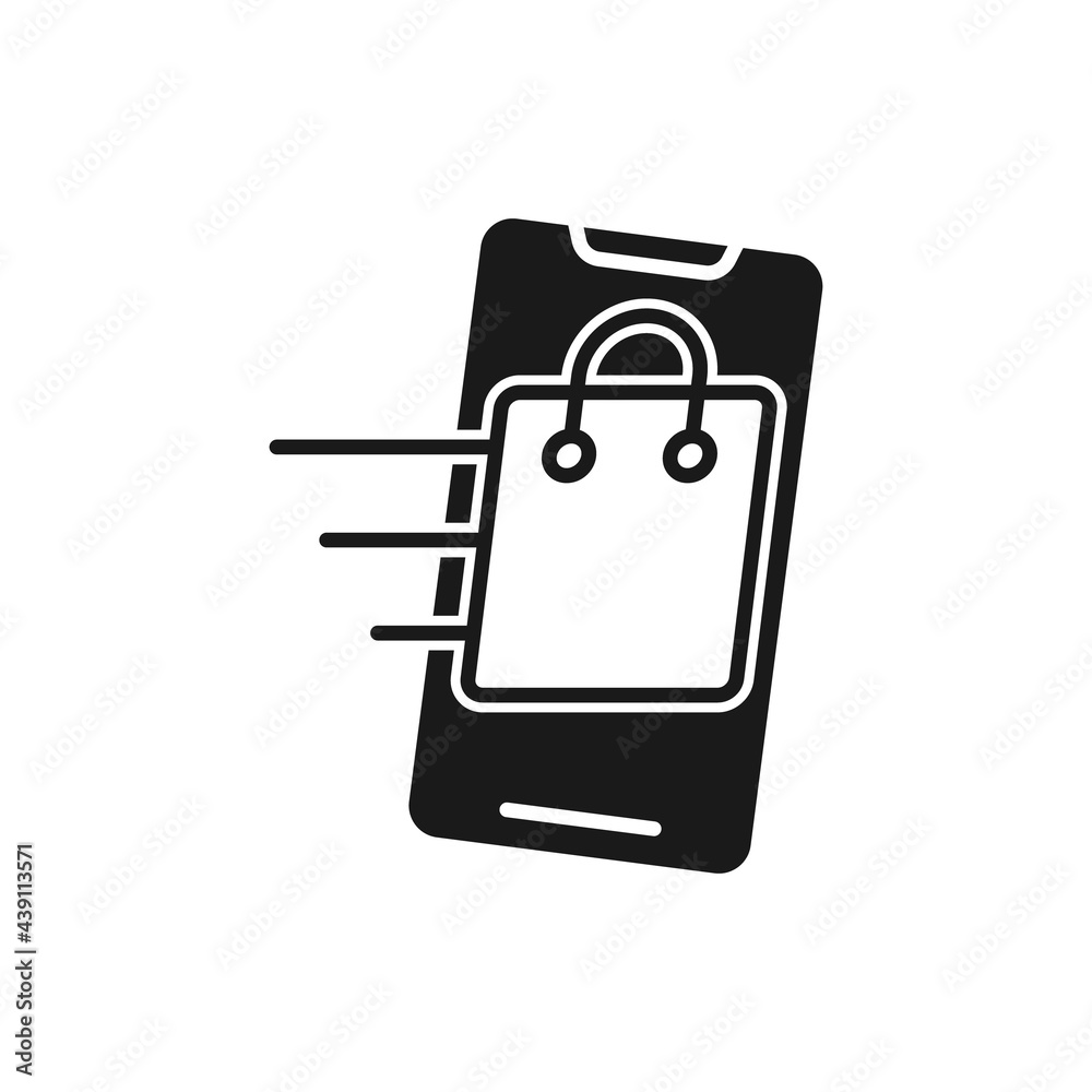 Shopping Bag with mobile phone icon Vector Design. Shopping Bag icon with smartphone design concept for e-commerce, online store and marketplace website, mobile, logo, symbol, button, sign, app UI Shopping Bag with mobile phone icon Vector Design. Shopping Bag icon with smartphone design concept for e-commerce, online store and marketplace website, mobile, logo, symbol, button, sign, app UI