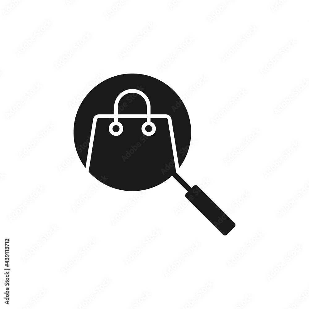 Shopping Bag with Search icon Vector Design. Shopping Bag icon with Searching design concept for e-commerce, online store and marketplace website, mobile, logo, symbol, button, sign, App UI