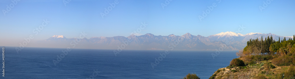 Panoramic view of resort city Antalya and Mediterranean sea coast, Antalya, Turkey - travel background
