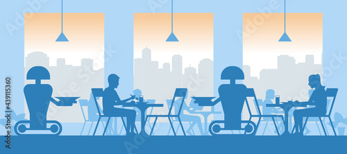 futuristic silhouette art concept design of robot waiter,vector illustration