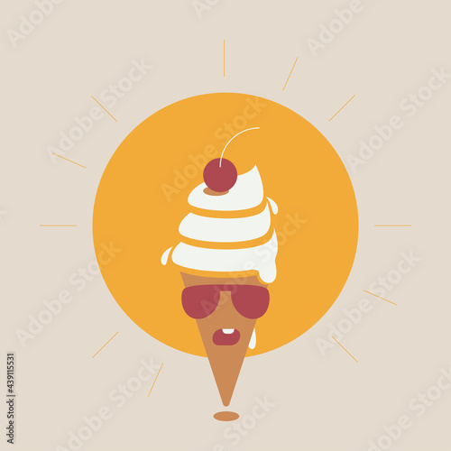 Cartoon Melting ice cream. Vector illustration.
