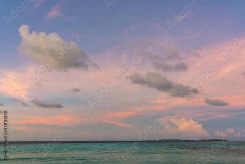 Beautiful sunset sky and Indian ocean in Maafushi island, Maldives