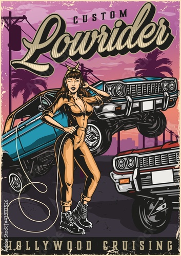 Lowrider custom american cars colorful poster