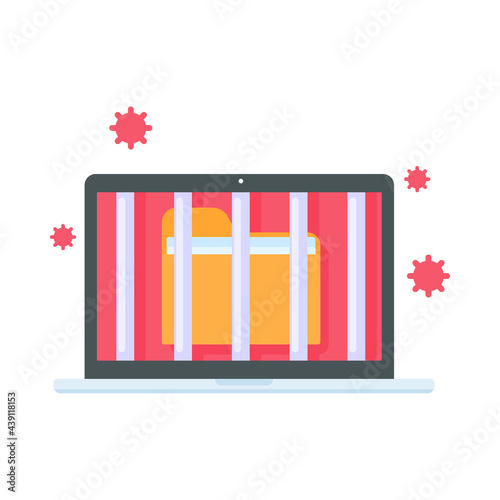 Computer with red screen. The concept of ransom computer virus infection from email