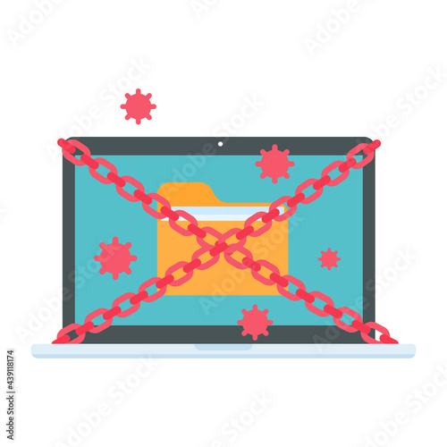 Computer with red screen. The concept of ransom computer virus infection from email