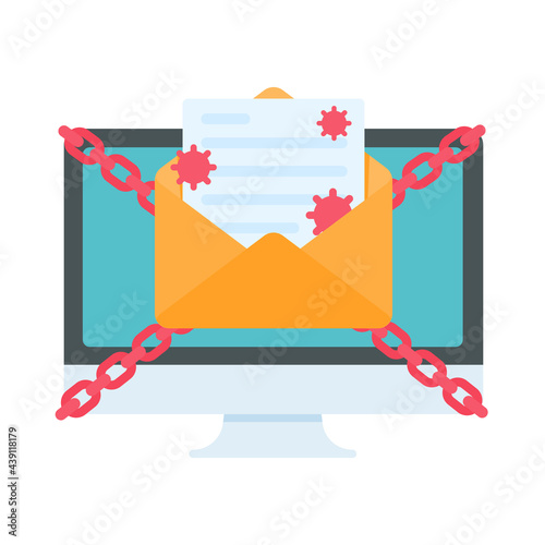 Computer with red screen. The concept of ransom computer virus infection from email