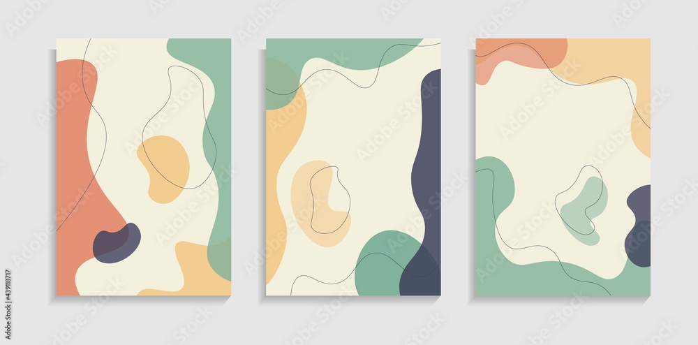 Set Of Colorful Background With Minimal Abstract Flat Liquid Shapes. Good For Banner, Cover, Poster Or Wallpaper.