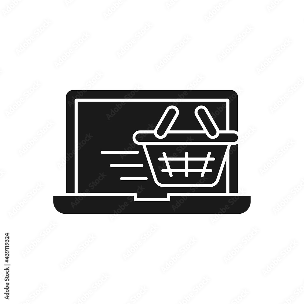 Shopping Cart with Laptop icon Vector Design. Shopping Cart icon with Laptop design concept for e-commerce, online store and marketplace website, mobile, logo, symbol, button, sign, app UI Shopping Cart with Laptop icon Vector Design. Shopping Cart icon with Laptop design concept for e-commerce, online store and marketplace website, mobile, logo, symbol, button, sign, app UI