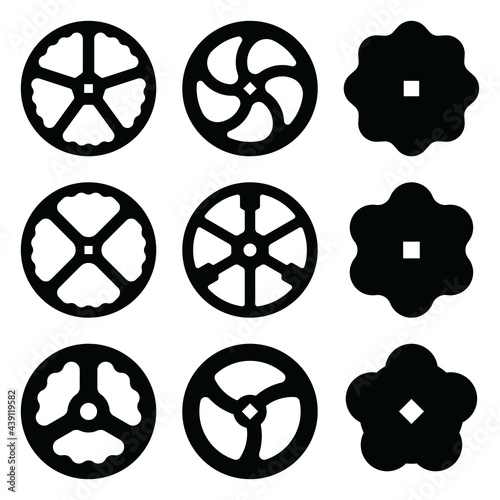 Set of valve handwheel icons. Silhouette vector