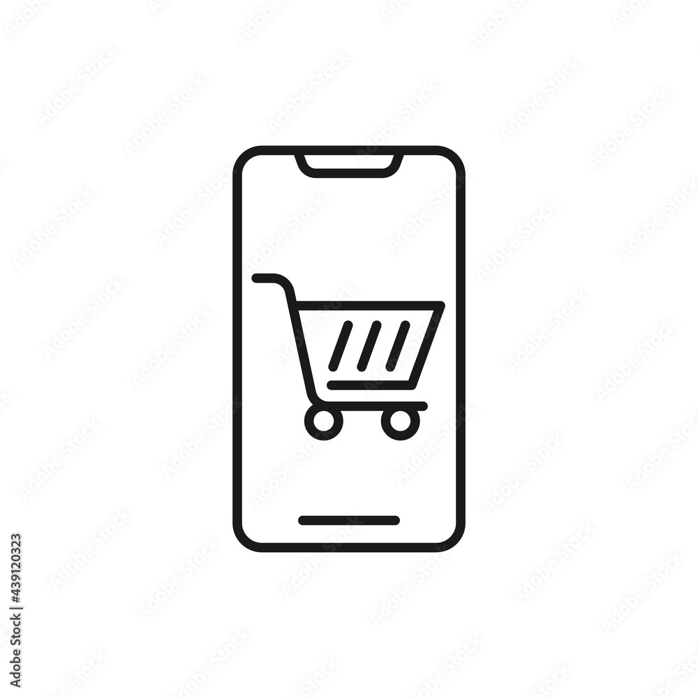 Shopping Cart with mobile phone icon Vector Design. Shopping Cart icon with smartphone design concept for e-commerce, online store and marketplace website, mobile, logo, symbol, button, sign, app UI Shopping Cart with mobile phone icon Vector Design. Shopping Cart icon with smartphone design concept for e-commerce, online store and marketplace website, mobile, logo, symbol, button, sign, app UI