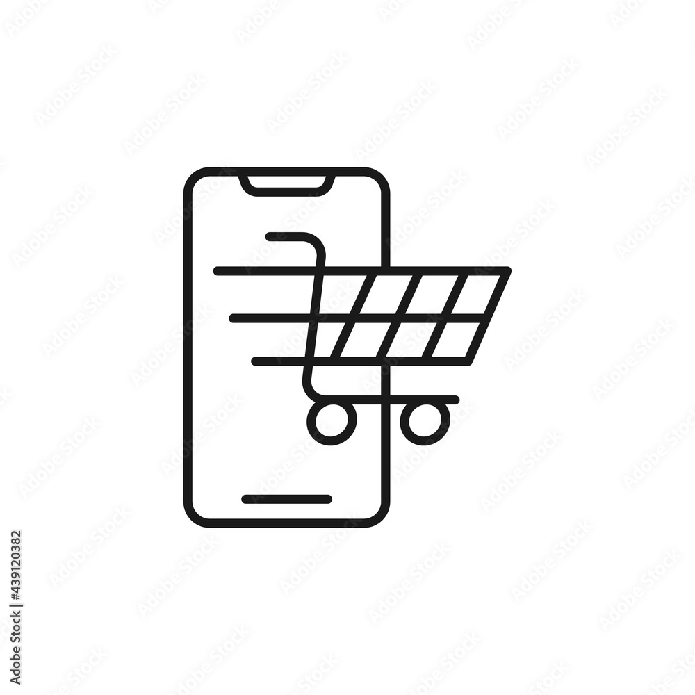 Shopping Cart with mobile phone icon Vector Design. Shopping Cart icon with smartphone design concept for e-commerce, online store and marketplace website, mobile, logo, symbol, button, sign, app UI Shopping Cart with mobile phone icon Vector Design. Shopping Cart icon with smartphone design concept for e-commerce, online store and marketplace website, mobile, logo, symbol, button, sign, app UI