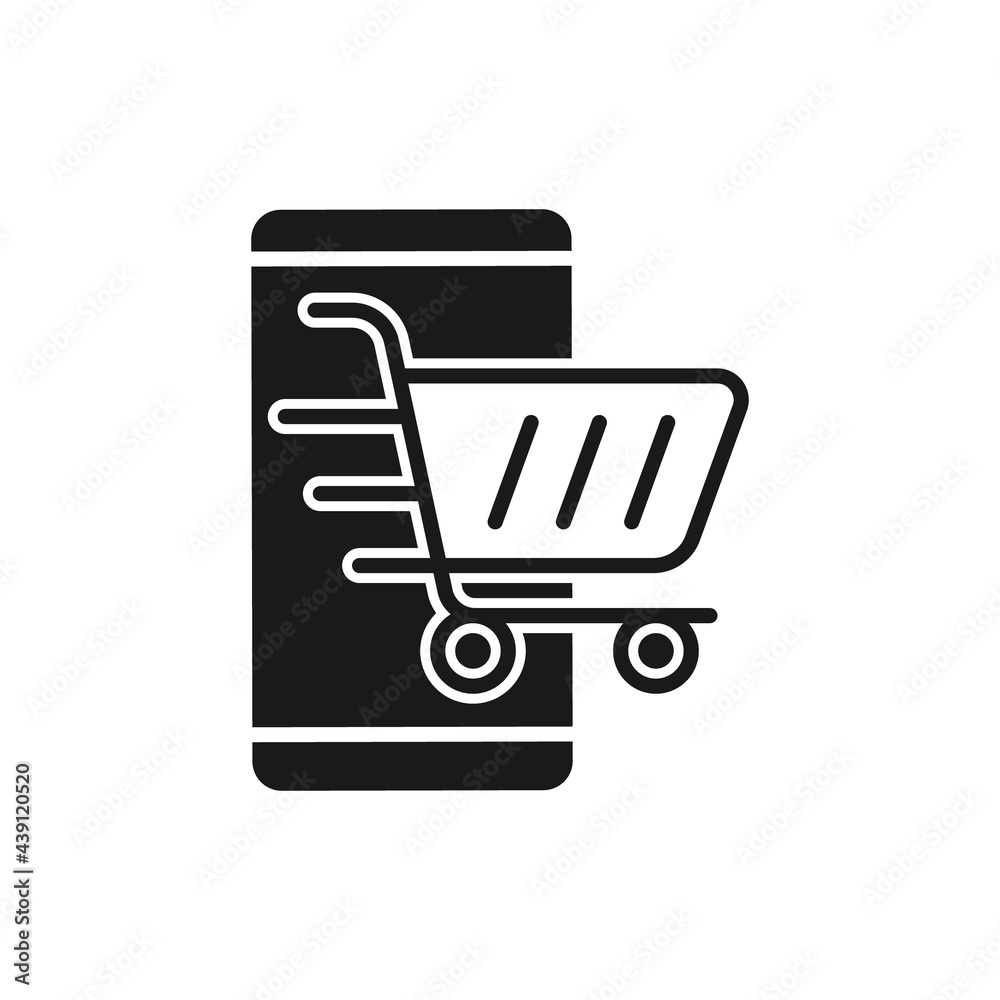 Shopping Cart with mobile phone icon Vector Design. Shopping Cart icon with smartphone design concept for e-commerce, online store and marketplace website, mobile, logo, symbol, button, sign, app UI Shopping Cart with mobile phone icon Vector Design. Shopping Cart icon with smartphone design concept for e-commerce, online store and marketplace website, mobile, logo, symbol, button, sign, app UI