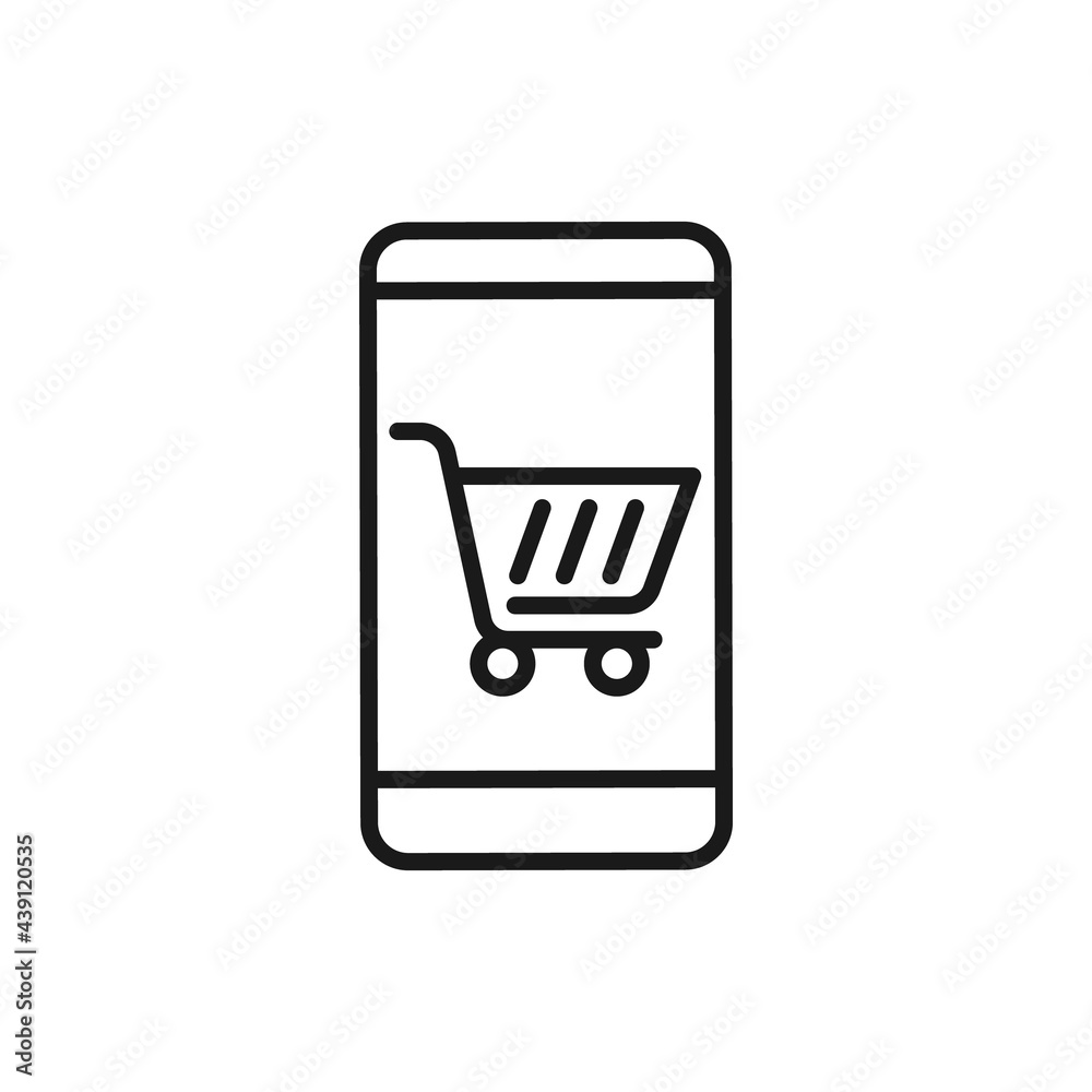Shopping Cart with mobile phone icon Vector Design. Shopping Cart icon with smartphone design concept for e-commerce, online store and marketplace website, mobile, logo, symbol, button, sign, app UI Shopping Cart with mobile phone icon Vector Design. Shopping Cart icon with smartphone design concept for e-commerce, online store and marketplace website, mobile, logo, symbol, button, sign, app UI