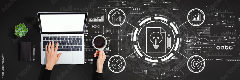 Idea of success theme with person using laptop computer