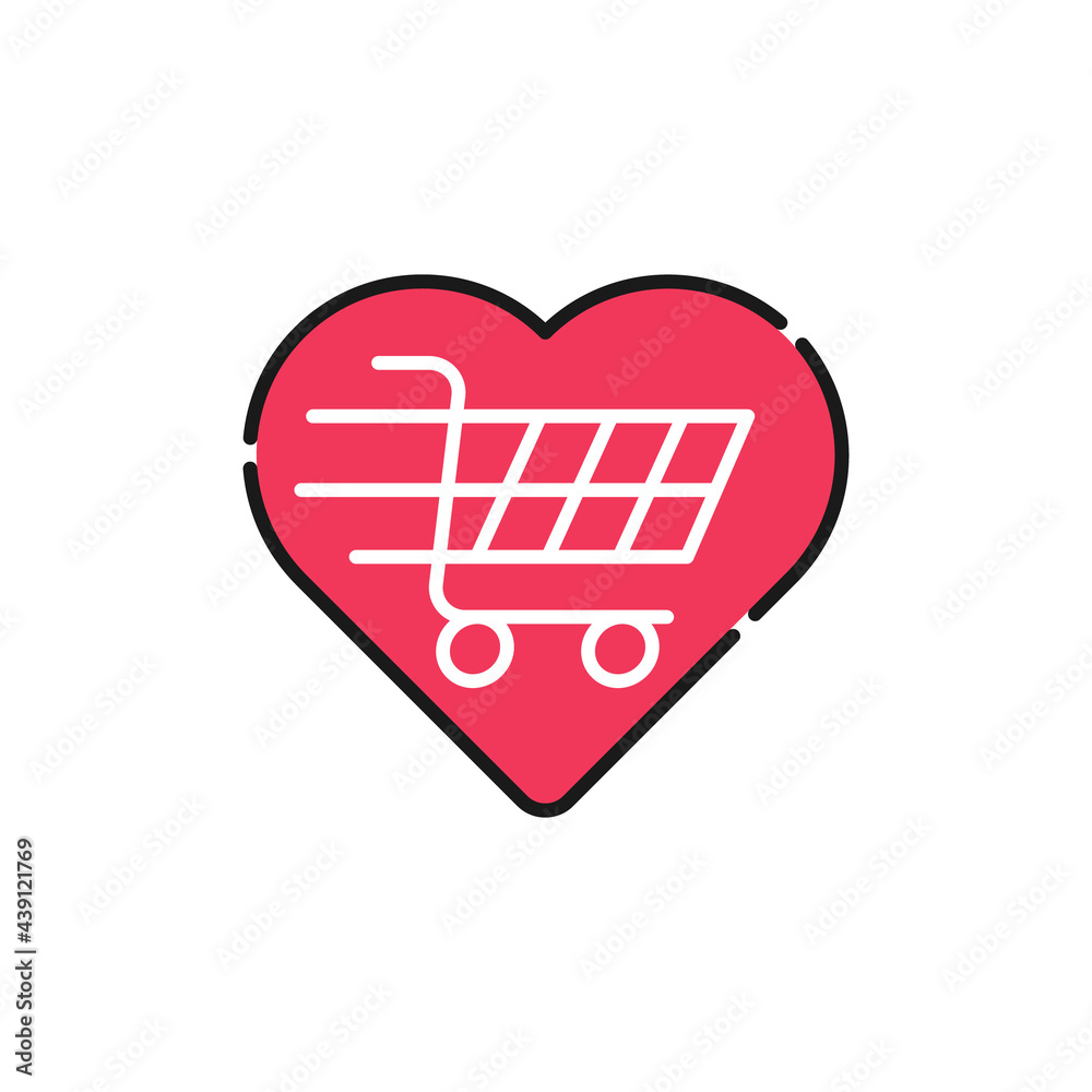 Shopping Wish List icon Vector Illustration. Shopping Wish List with Love Shape icon design concept for e-commerce, online store and marketplace website, mobile, logo, symbol, button, sign, App UI Shopping Wish List icon Vector Illustration. Shopping Wish List with Love Shape icon design concept for e-commerce, online store and marketplace website, mobile, logo, symbol, button, sign, App UI