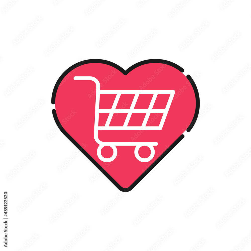 Shopping Wish List icon Vector Illustration. Shopping Wish List with Love Shape icon design concept for e-commerce, online store and marketplace website, mobile, logo, symbol, button, sign, App UI