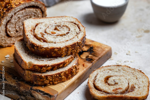 homemade cinnamon swirl raisin and nut bread