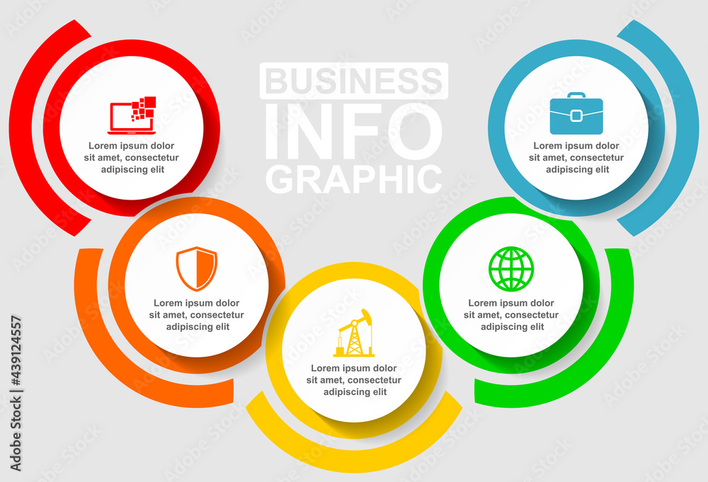 Flat design infographic vector template for presentation, diagram, webinar, shop, business and web concept with 5 options in eps 10 Flat design infographic vector template for presentation, diagram, webinar, shop, business and web concept with 5 options in eps 10