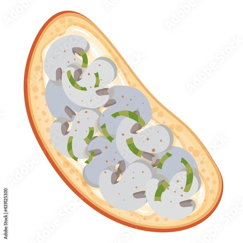 Sandwich with butter and champagne mushrooms. Bruschetta. Healthy food recipe. Vegetarianism. Simple drawing in cartoon style. Vector illustration.
