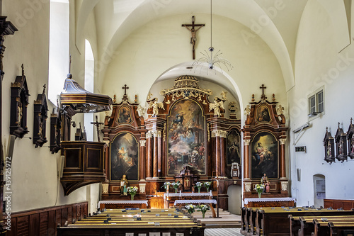 Interior of St. Stephan Capuchin church (was built in 1717) in Bratislava city. Church is dedicated to St. Stephan - first Hungarian king. BRATISLAVA, SLOVAKIA. May 7, 2016.