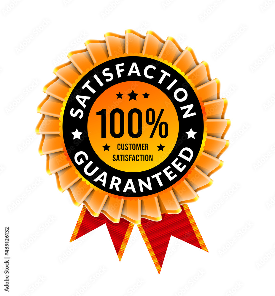 100 percent satisfaction guaranteed. Badge with ribbon template. Vector illustration 100 percent satisfaction guaranteed. Badge with ribbon template. Vector illustration