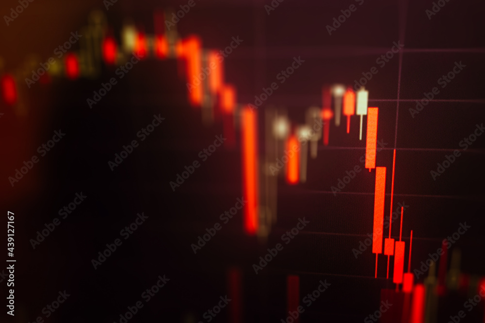 Red chart on monitor screen as crisis concept. Bankruptcy grapch after conoravirus pandemic. Bad finance crash Red chart on monitor screen as crisis concept. Bankruptcy grapch after conoravirus pandemic. Bad finance crash