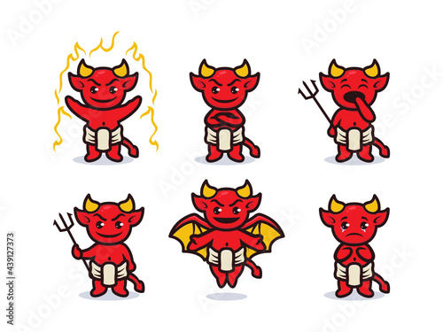 Set of cute baby devil mascot design