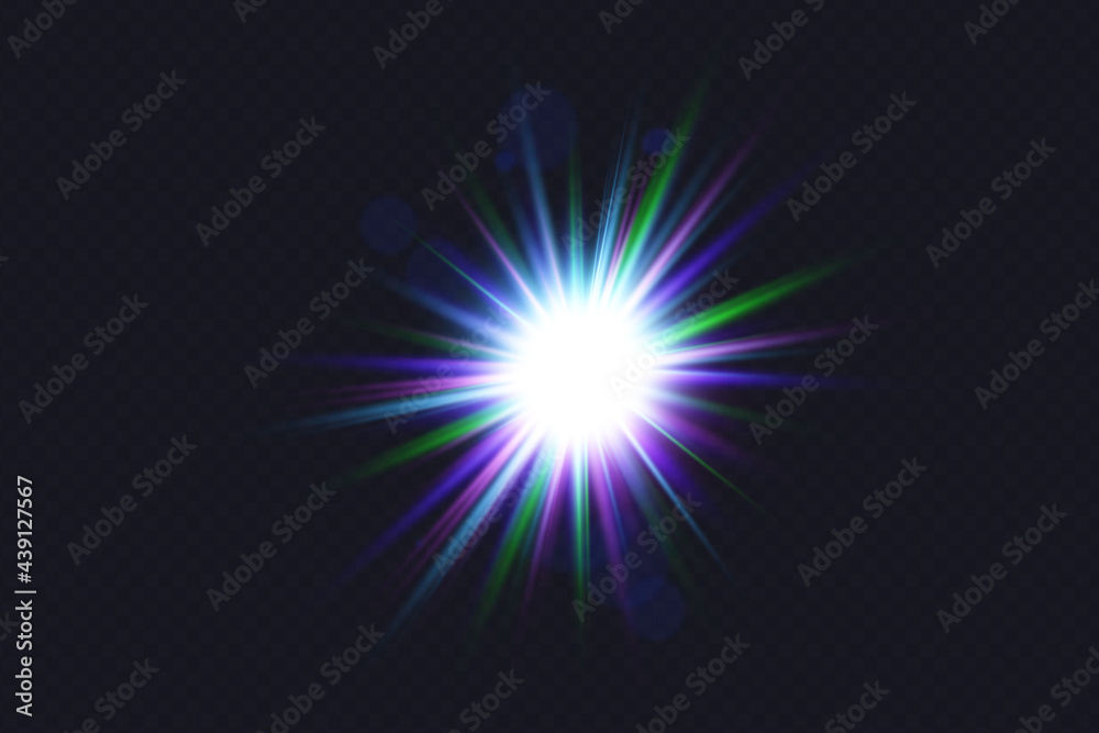 Abstract Design natural green lens flare and Rays background. Lens flare light over black background. easy to add overlay or screen filter over photos
