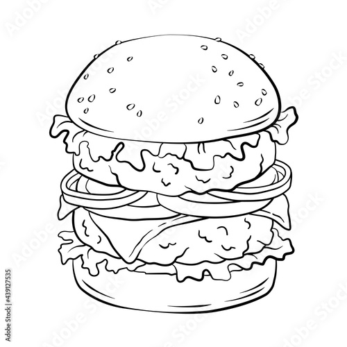 Double hamburger. Hand drawn cheeseburger, fast food vector illustration