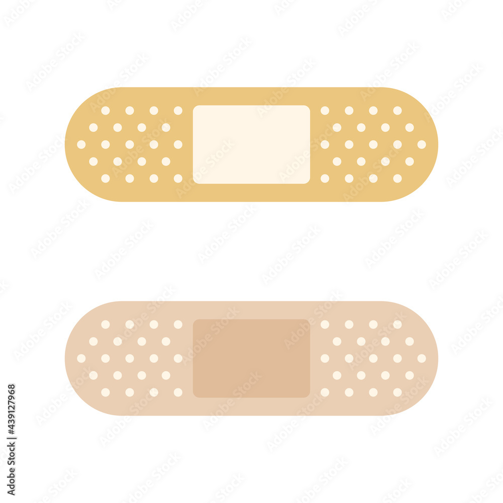 First aid sticky patch. Healing plaster. Isolated vector set. First aid sticky patch. Healing plaster. Isolated vector set.
