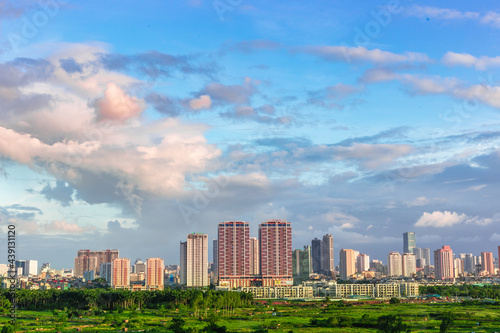 city skyline with clouds