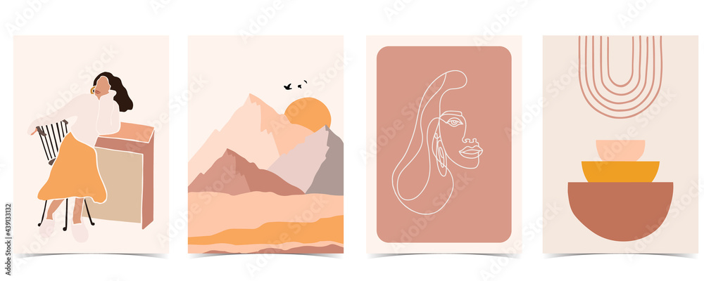 Collection of contemporary background set with rainbow,mountain,sun.Editable vector illustration for website, invitation,postcard and poster