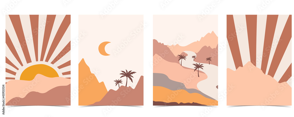 Collection of contemporary background set with rainbow,mountain,sun.Editable vector illustration for website, invitation,postcard and poster