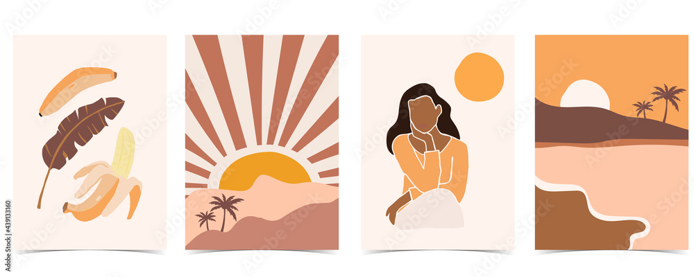 Collection of contemporary background set with rainbow,mountain,sun.Editable vector illustration for website, invitation,postcard and poster