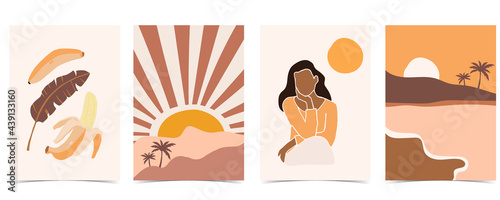 Collection of contemporary background set with rainbow,mountain,sun.Editable vector illustration for website, invitation,postcard and poster