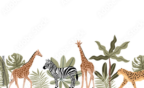 Safari background collection with giraffe,zebra.vector illustration for birthday invitation,postcard