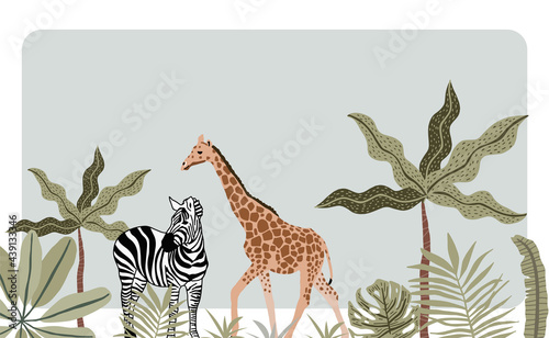 Safari background collection with giraffe,zebra.vector illustration for birthday invitation,postcard