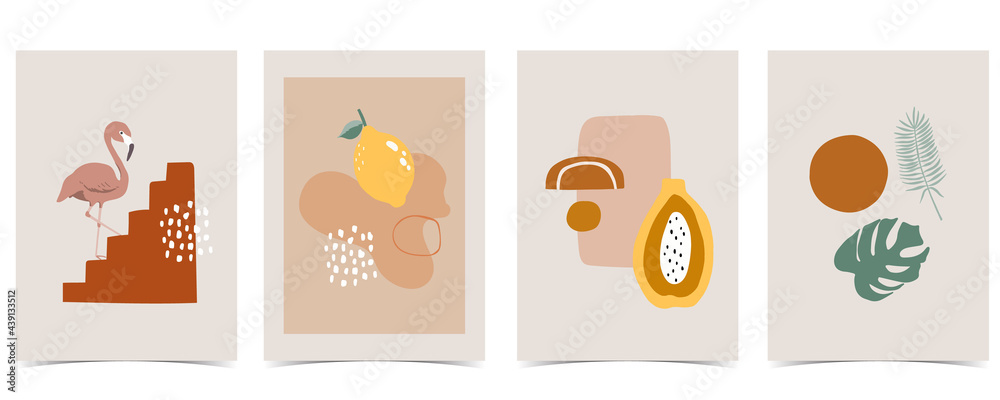 Collection of summer background set with flamingo,leaf,fruit.Editable vector illustration for invitation,postcard and website banner.Hello summer